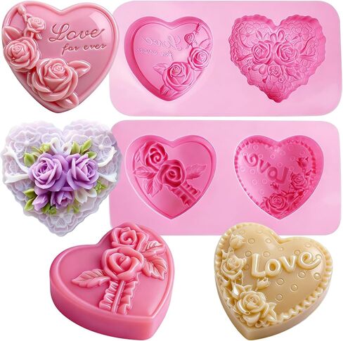Silicone Soap Molds, METLUCK 4 PCS Heart Silicone Molds Heart Silicone DIY Soap Molds for Soap Making Cake Jelly Pudding Candy Chocolate and Dessert Valentine Gift in Saudi Arabia