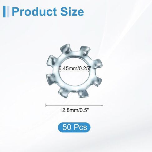 50 قطعة من Uxcell 1/4 غسالة قفل أسنان خارجية، فولاذ كربوني مطلي بالزنك متعدد الأسنان، قفل قفل نجمة، لون فضي in Saudi Arabia