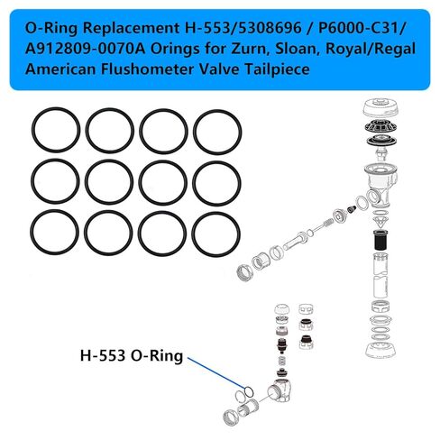 حلقة على شكل حرف O لقطعة ذيل H-553 من أجل Zurn، Sloan، Royal، Regal، قطعة ذيل صمام مقياس التدفق القياسية الأمريكية، استبدال 5308696 / P6000-C31 / A912809-0070A 12 قطعة in Kuwait