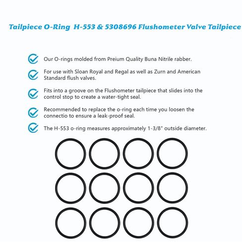 حلقة على شكل حرف O لقطعة ذيل H-553 من أجل Zurn، Sloan، Royal، Regal، قطعة ذيل صمام مقياس التدفق القياسية الأمريكية، استبدال 5308696 / P6000-C31 / A912809-0070A 12 قطعة in Kuwait