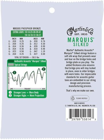 Martin Authentic Acoustic® Marquis® Silked Guitar Strings – Phosphor Bronze, Medium Gauge | Warm, Balanced Tone with Bridge Protection | Silk-Wrapped Ball Ends in Saudi Arabia