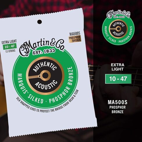 Martin Authentic Acoustic® Marquis® Silked Guitar Strings – Phosphor Bronze, Medium Gauge | Warm, Balanced Tone with Bridge Protection | Silk-Wrapped Ball Ends in Saudi Arabia
