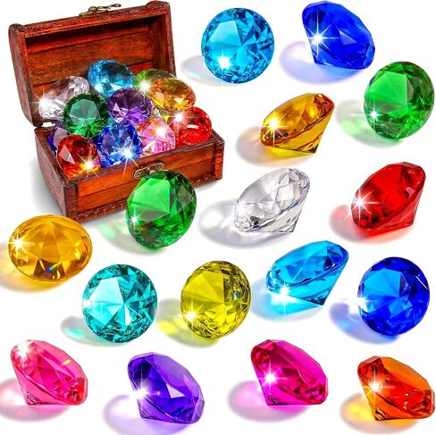 MGparty 16PCS Diving Gem Pool Toys for Kids Ages 4-8 8-12 Big Colorful Diamond with Treasure Pirate Box Summer Toy Underwater Swimming Toys for Boys and Girls Pool Games Water Toys in Kuwait
