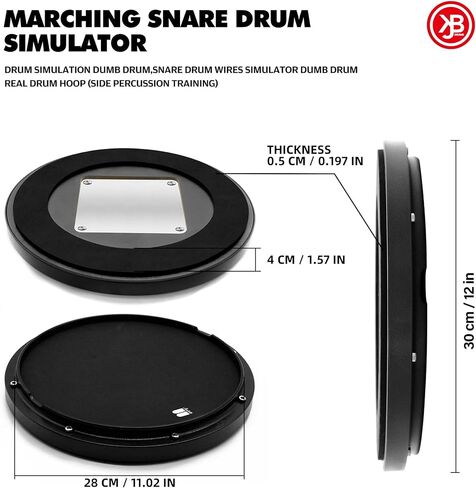 وسادة تدريب الطبل مقاس 12 بوصة، وسادة طبلة Snare مع حلقة حقيقية، محاكي Snare مع 900 كرة فولاذية، وسادة سيليكون عالية الارتداد لتدريب Rimshot والشعور الواقعي (أسود) in Kuwait