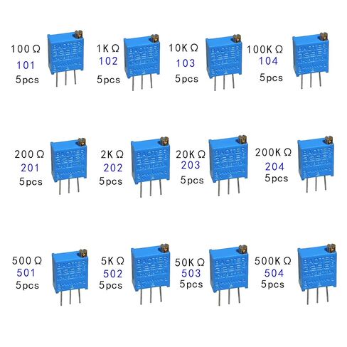 60 قطعة 12 قيمة 3296 واط مقياس جهد التشذيب متعدد الانعطاف (100-500 كيلو أوم) مجموعة متنوعة من المقاومات المتغيرة للتعديل in Kuwait