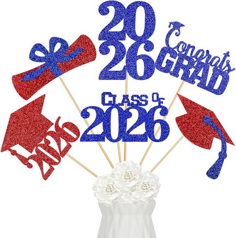 24Pcs 2025 Graduation Centerpieces Sticks Red and Blue, Graduation Party Centerpieces for Tables 2025 Red and Blue 2025 Grad Table Centerpieces Decorations in Kuwait