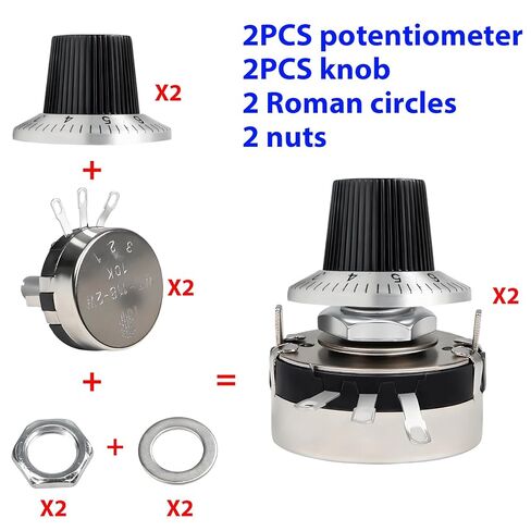 2Pcs 10K Potentiometer WTH118-2W 10000 Ohm Single Turn Carbon Film Rotary Taper Potentiometer for Inverter Speed Regulation wtih 2pcs A03 Knob and 2pcs Dials in Kuwait