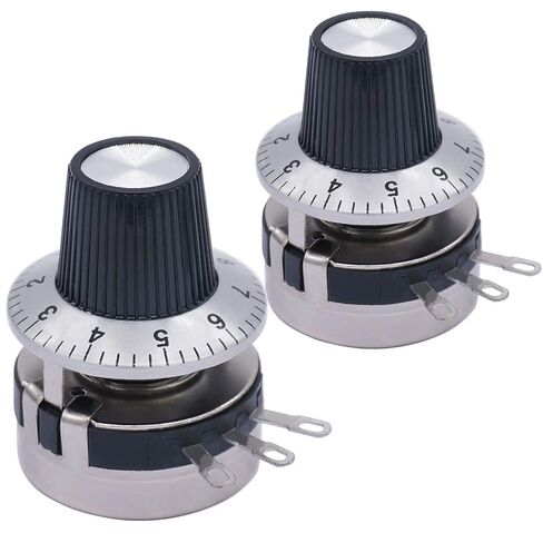 2Pcs 10K Potentiometer WTH118-2W 10000 Ohm Single Turn Carbon Film Rotary Taper Potentiometer for Inverter Speed Regulation wtih 2pcs A03 Knob and 2pcs Dials in Kuwait