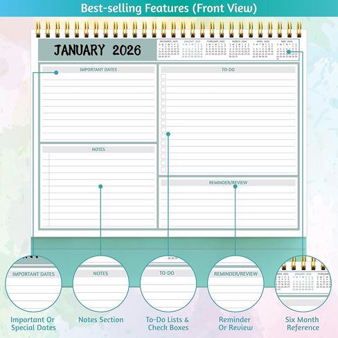 Desk Calendar 2025-2026 - Standing Flip Desktop Calendar 2025-2026, 18 Months(July 2025 - December 2026), 10" x 8", Large with Notes, To-dos, Yearly Overview, Thick Paper, Great for Easy Planning in Kuwait