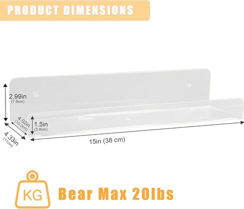 4 Pack Floating Shelves for Wall, 15" x 4" Acrylic Book Shelf for Plants, Toys, Book, Photo, Mounted Display Shelf Organizer in Bathroom, Room, Living Room Decor, Clear in Kuwait