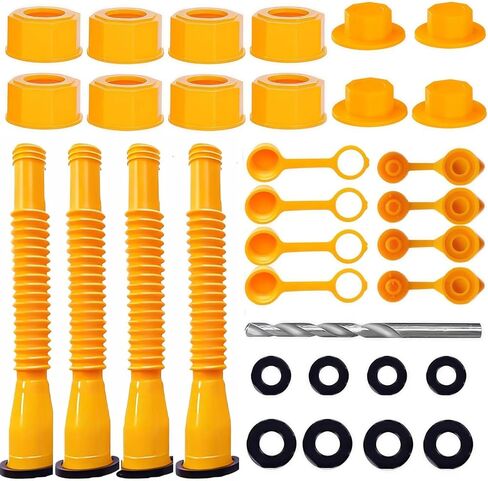 Upgraded Gas Can Spout Replacement, 4-Pack Leak-Proof Fuel Can Nozzle with Flexible Spouts, Vent Caps, Drill Bit, Thick Rubber Pad & Spout Cover for Most 1/2/5/10 Gallon Plastic Gas Tanks in Kuwait