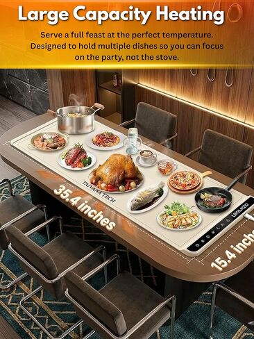 Food Warming Mat for Countertop, Extra Large 36"×15" Electric Silicone Warming Tray with Heat-Resistant Pad | 3 Temp Settings (122°F-212°F) 6H Timer Child Lock | Roll-Up Food Warmer for Parties in Saudi Arabia