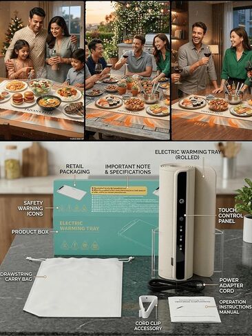 Food Warming Mat for Countertop, Extra Large 36"×15" Electric Silicone Warming Tray with Heat-Resistant Pad | 3 Temp Settings (122°F-212°F) 6H Timer Child Lock | Roll-Up Food Warmer for Parties in Saudi Arabia