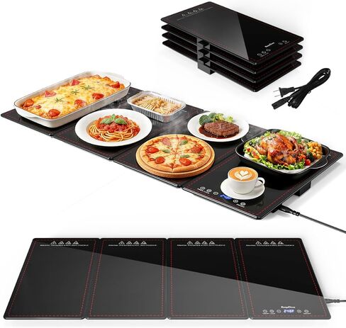 صينية تسخين كهربائية، سخانات طعام معيارية 4 في 1 لبوفيه الحفلات مع 10 إعدادات لدرجة الحرارة ومؤقت 8 ساعات، بساط زجاجي لتدفئة الطعام مقاس 33 بوصة × 15 بوصة، سخان محمول لتقديم الطعام والتجمعات in Kuwait