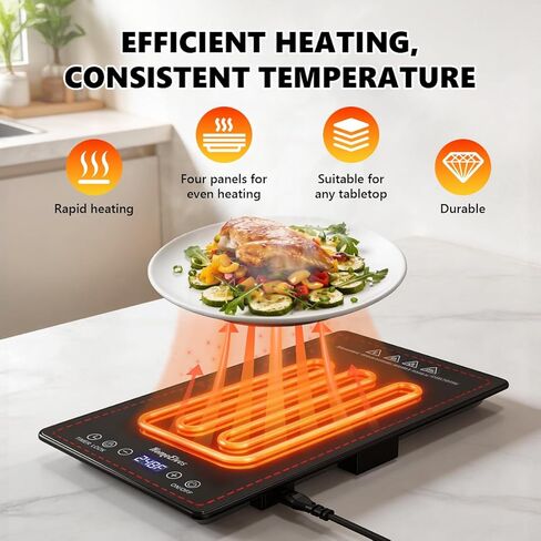 صينية تسخين كهربائية، سخانات طعام معيارية 4 في 1 لبوفيه الحفلات مع 10 إعدادات لدرجة الحرارة ومؤقت 8 ساعات، بساط زجاجي لتدفئة الطعام مقاس 33 بوصة × 15 بوصة، سخان محمول لتقديم الطعام والتجمعات in Kuwait