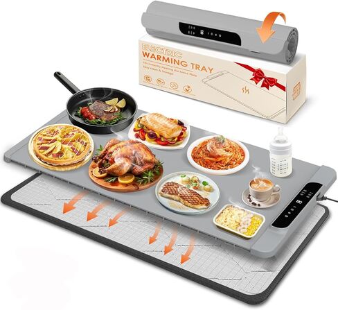 Warming Mat for Food with Heat Resistant Pad, 36"x16" Food Warmer Mat for Countertop Food Warmer Custom Temperature Settings 10H Timer Portable Heating Pad for Parties Buffets Holiday Home Use (Gray) in Saudi Arabia