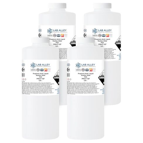 Lab Alley Propionic Acid, Liquid, FCC/Food Grade, Kosher Certified, Halal (1 Gallon Total (Pack of 4 x 1 Quart Bottles)) in Kuwait