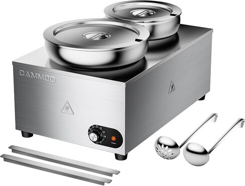 سخان شوربة كهربائي 2 في 1 وسخان طعام على طاولة البخار، 20 لترًا، وعاء باين ماري من الفولاذ المقاوم للصدأ بقدرة 1200 وات، درجة حرارة قابلة للتعديل من 86 إلى 185 درجة فهرنهايت، غلاية شوربة تجارية لتقديم الطعام في بوفيه المطعم in Kuwait