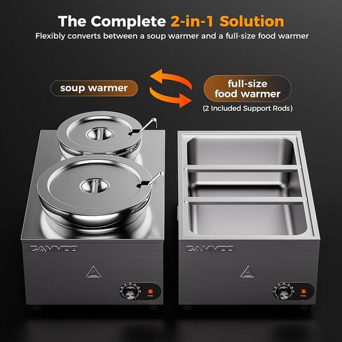 سخان شوربة كهربائي 2 في 1 وسخان طعام على طاولة البخار، 20 لترًا، وعاء باين ماري من الفولاذ المقاوم للصدأ بقدرة 1200 وات، درجة حرارة قابلة للتعديل من 86 إلى 185 درجة فهرنهايت، غلاية شوربة تجارية لتقديم الطعام في بوفيه المطعم in Kuwait
