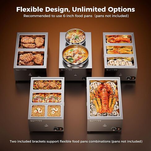 سخان شوربة كهربائي 2 في 1 وسخان طعام على طاولة البخار، 20 لترًا، وعاء باين ماري من الفولاذ المقاوم للصدأ بقدرة 1200 وات، درجة حرارة قابلة للتعديل من 86 إلى 185 درجة فهرنهايت، غلاية شوربة تجارية لتقديم الطعام في بوفيه المطعم in Kuwait