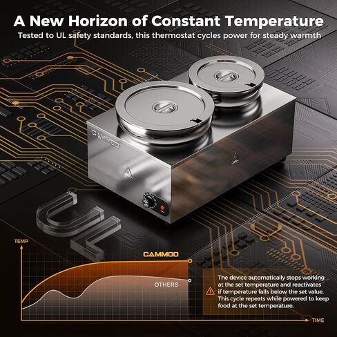 سخان شوربة كهربائي 2 في 1 وسخان طعام على طاولة البخار، 20 لترًا، وعاء باين ماري من الفولاذ المقاوم للصدأ بقدرة 1200 وات، درجة حرارة قابلة للتعديل من 86 إلى 185 درجة فهرنهايت، غلاية شوربة تجارية لتقديم الطعام في بوفيه المطعم in Kuwait