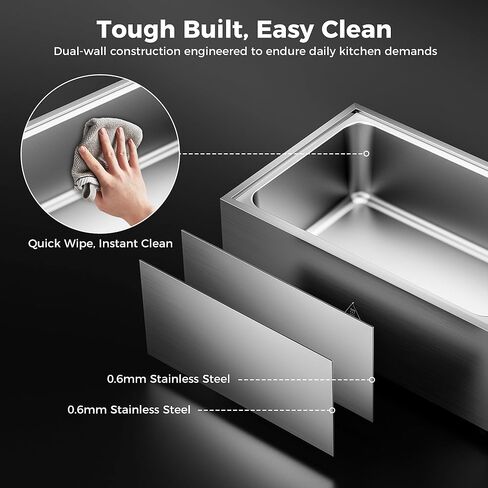 سخان شوربة كهربائي 2 في 1 وسخان طعام على طاولة البخار، 20 لترًا، وعاء باين ماري من الفولاذ المقاوم للصدأ بقدرة 1200 وات، درجة حرارة قابلة للتعديل من 86 إلى 185 درجة فهرنهايت، غلاية شوربة تجارية لتقديم الطعام في بوفيه المطعم in Kuwait