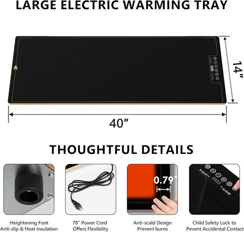 Food Warming Tray for Parties Buffet, 40"x14" Extra Large Long Glass Top Electric Warmer Mat with 9 Temp Settings and Timer, Buffet Servers and Warmers, Food Heater Hot Plate for Catering Gathering in Kuwait