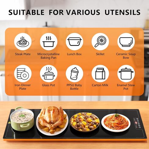 Food Warming Tray for Parties Buffet, 40"x14" Extra Large Long Glass Top Electric Warmer Mat with 9 Temp Settings and Timer, Buffet Servers and Warmers, Food Heater Hot Plate for Catering Gathering in Kuwait