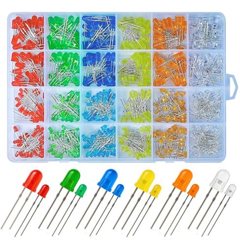 300 Pcs 3mm & 5mm LED Diode Assortment Kit - 5 Colors (White/Red/Blue/Green/Yellow) Bright Light Emitting Diodes for DIY Electronics, Arduino, Raspberry Pi, and Science Projects (5 Colors 300 Pcs) in Kuwait