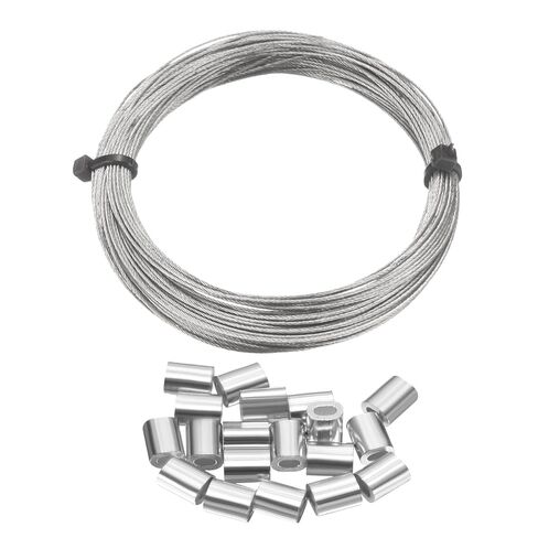 HARFINGTON 304 Stainless Steel Cable Wire Rope Kit 50FT (15M) Long 1/64" (0.5mm) Dia 7x7 Strand Core with 20pcs Loop Sleeve for Deck Railing System Outdoor Hanging Kit Garden Fence in Saudi Arabia