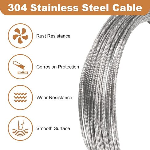 HARFINGTON 304 Stainless Steel Cable Wire Rope Kit 50FT (15M) Long 1/64" (0.5mm) Dia 7x7 Strand Core with 20pcs Loop Sleeve for Deck Railing System Outdoor Hanging Kit Garden Fence in Saudi Arabia