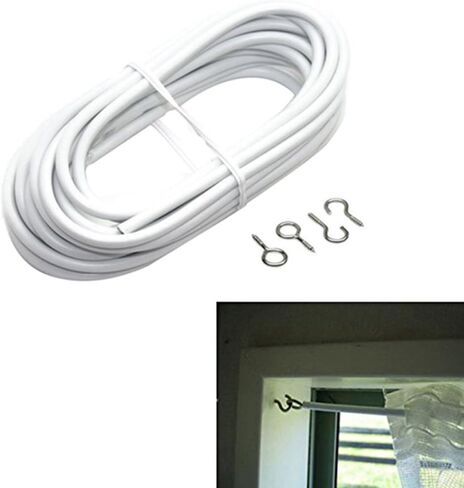 سلك ستارة شبكي، سلك تعليق سلك ستارة أبيض مع خطاف وعيون ذاتية اللصق للستارة، طقم كابل سلك نافذة معلق 2-4 متر (الحجم: 2 متر) in Kuwait