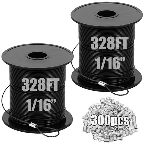 حبل سلك مطلي بالفينيل بطول 328 قدم من الفولاذ المقاوم للصدأ مع 150 أكمام حلقة مجعدة لإضاءة السلسلة في الأماكن المغلقة والخارجية in Kuwait