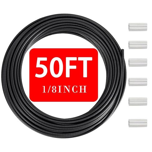1/8"(3.3mm) Stainless Steel Wire Rope, PVC Coated Cable Kit, 50FT Heavy Duty Outdoor Cable for Deck Railing, String Lights, Clothesline & Garden Use(Black, 50ft) in Saudi Arabia