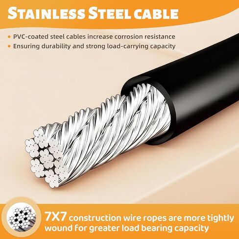 1/8"(3.3mm) Stainless Steel Wire Rope, PVC Coated Cable Kit, 50FT Heavy Duty Outdoor Cable for Deck Railing, String Lights, Clothesline & Garden Use(Black, 50ft) in Saudi Arabia