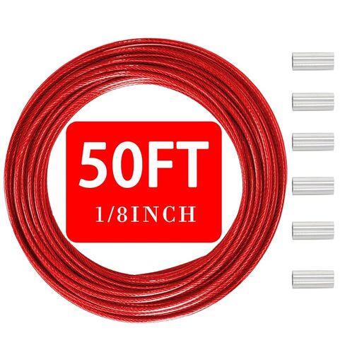 1/8"(3.3mm) Stainless Steel Wire Rope, PVC Coated Cable Kit, 50FT Heavy Duty Outdoor Cable for Deck Railing, String Lights, Clothesline & Garden Use(Black, 50ft) in Saudi Arabia