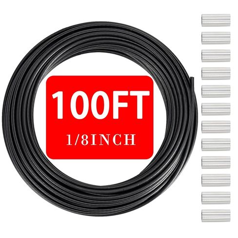 1/8"(3.3mm) Stainless Steel Wire Rope, PVC Coated Cable Kit, 50FT Heavy Duty Outdoor Cable for Deck Railing, String Lights, Clothesline & Garden Use(Black, 50ft) in Saudi Arabia