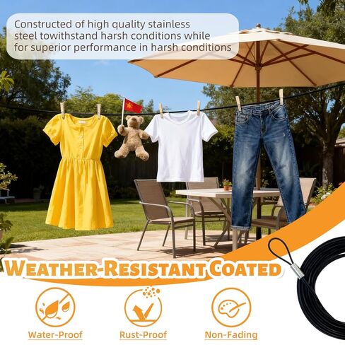 1/8"(3.3mm) Stainless Steel Wire Rope, PVC Coated Cable Kit, 50FT Heavy Duty Outdoor Cable for Deck Railing, String Lights, Clothesline & Garden Use(Black, 50ft) in Saudi Arabia