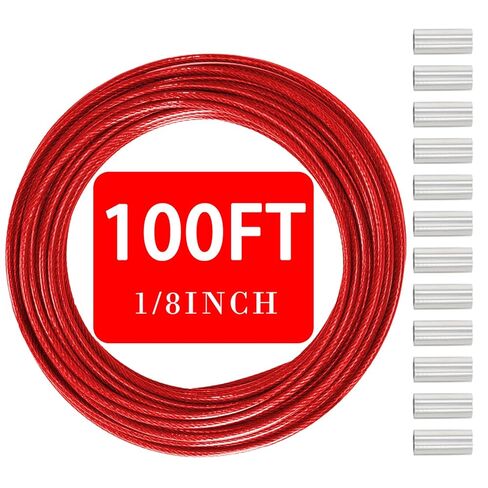 1/8"(3.3mm) Stainless Steel Wire Rope, PVC Coated Cable Kit, 50FT Heavy Duty Outdoor Cable for Deck Railing, String Lights, Clothesline & Garden Use(Black, 50ft) in Saudi Arabia