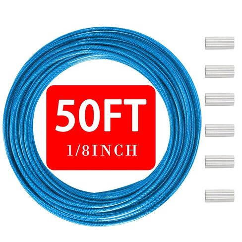 1/8"(3.3mm) Stainless Steel Wire Rope, PVC Coated Cable Kit, 50FT Heavy Duty Outdoor Cable for Deck Railing, String Lights, Clothesline & Garden Use(Black, 50ft) in Saudi Arabia