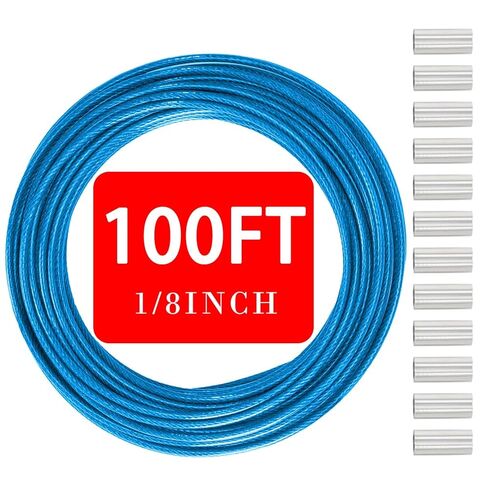 1/8"(3.3mm) Stainless Steel Wire Rope, PVC Coated Cable Kit, 50FT Heavy Duty Outdoor Cable for Deck Railing, String Lights, Clothesline & Garden Use(Black, 50ft) in Saudi Arabia