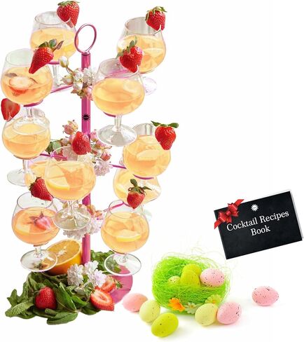 Cocktail Tree Stand, Metal Drink Tower, 3 Tier - 12 Holders For Champagne, Martini, Margarita Cups (Black) in Kuwait