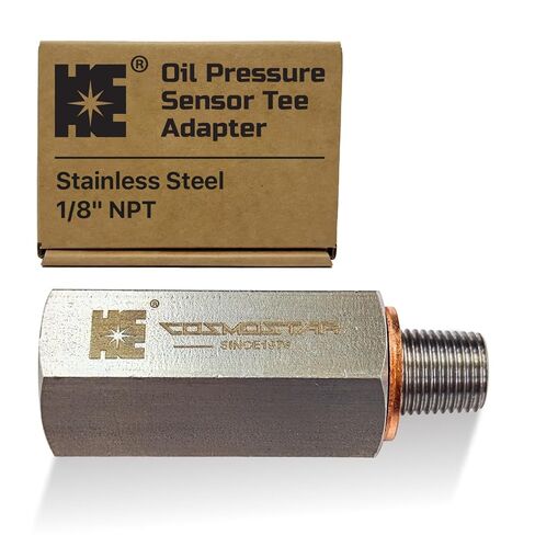 Cosmostar Stainless Steel M16-1.5 Male to 1/8" NPT Tee Oil Pressure Sensor Adapter – Heavy-Duty 304 SS Fitting for Oil Pressure Gauge, Turbo Supply Feed Line, & Pressure Switch(OPTM16N02) in Kuwait