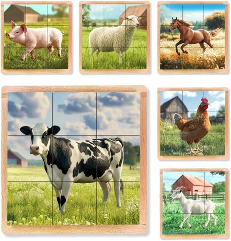 لغز المكعب الخشبي لحيوانات أمريكا الشمالية الأصلية | الألغاز الخشبية للأطفال والأطفال الصغار الذين تتراوح أعمارهم بين 3 4 5 6 7 8 in Kuwait