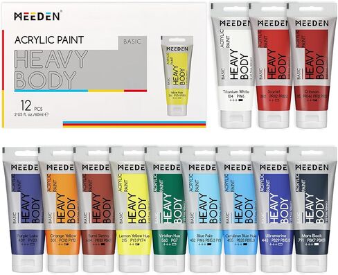 Meeden Heavy Body Paint Acrylic Paint - Basic 24 × 60 مل (2 أوقية) طلاء ملون للبالغين - دهانات غنية الصباغات لخشب الطين القماش in Kuwait