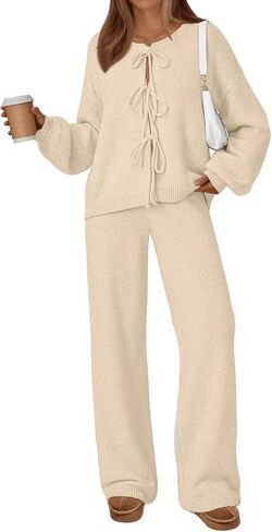 LILLUSORY Womens Lounge Sets 2 Piece Tie Front Oversized Sweater Airport Travel Winter Outfits 2025 Fall Matching Sweatsuit in Saudi Arabia
