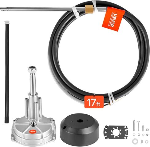VEVOR Boat Steering System, 17 ft Boat Control Cable Outboard Rotary Steering System Kit with Aluminum Alloy Helm, Durable Marine Replacement for Fishing Boats, Small Sailboats, Speedboats, Lifeboats in Kuwait