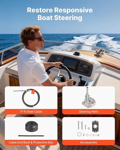 VEVOR Boat Steering System, 17 ft Boat Control Cable Outboard Rotary Steering System Kit with Aluminum Alloy Helm, Durable Marine Replacement for Fishing Boats, Small Sailboats, Speedboats, Lifeboats in Kuwait