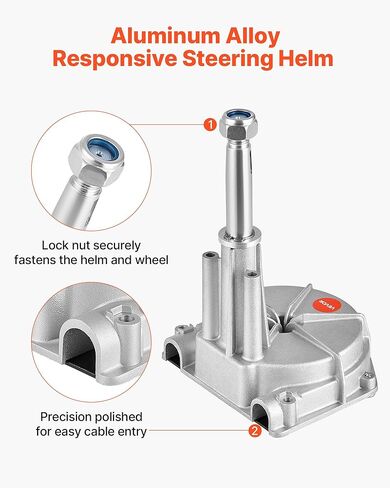 VEVOR Boat Steering System, 17 ft Boat Control Cable Outboard Rotary Steering System Kit with Aluminum Alloy Helm, Durable Marine Replacement for Fishing Boats, Small Sailboats, Speedboats, Lifeboats in Kuwait