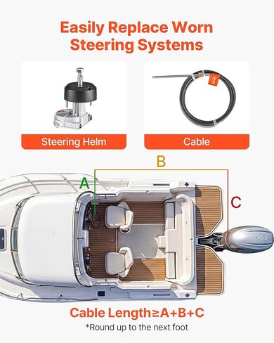 VEVOR Boat Steering System, 17 ft Boat Control Cable Outboard Rotary Steering System Kit with Aluminum Alloy Helm, Durable Marine Replacement for Fishing Boats, Small Sailboats, Speedboats, Lifeboats in Kuwait